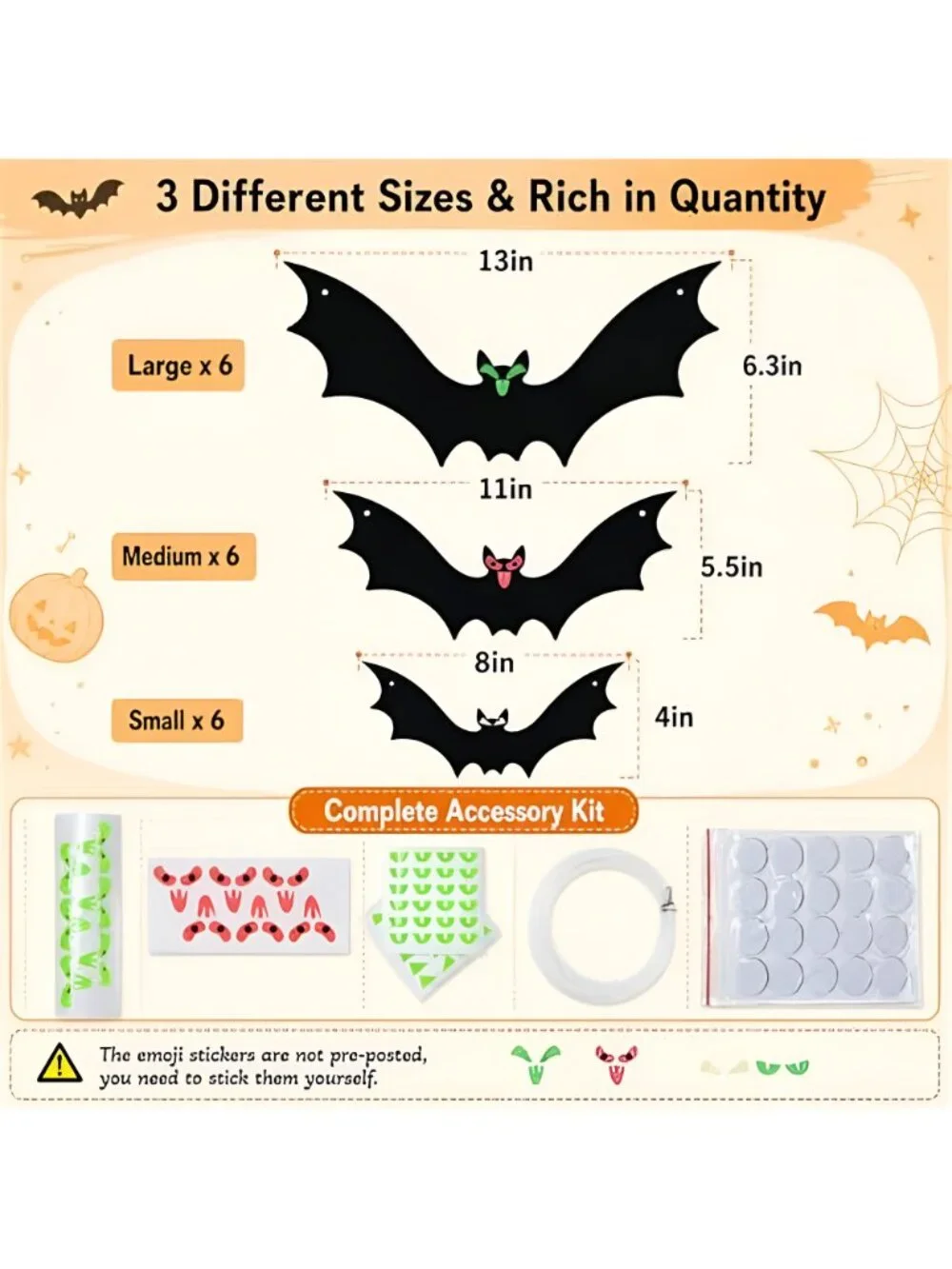 Hanging Bats Halloween Decorations, 3 Sizes Plastic Flying Bat Cutouts with